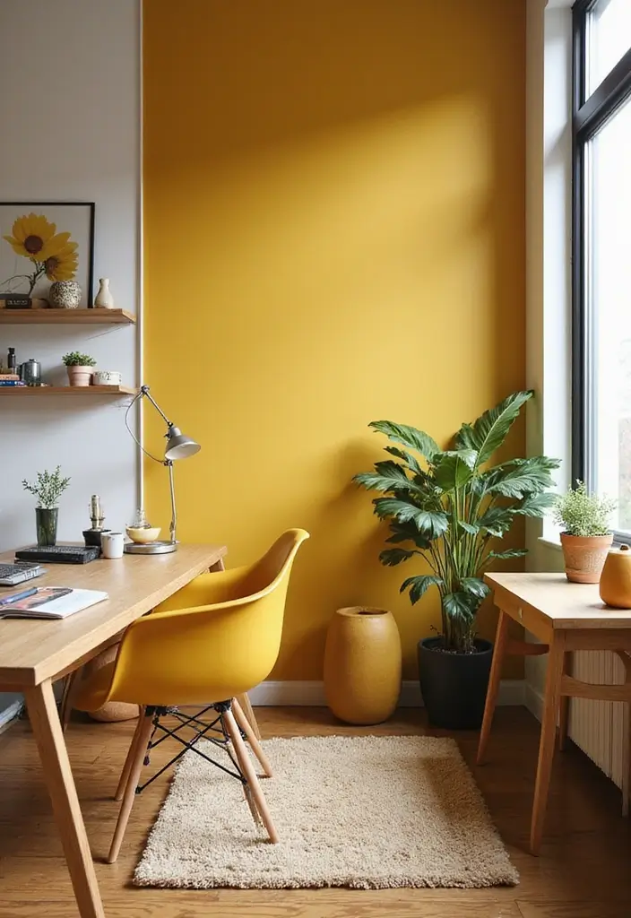 29 Office Paint Colors That Feel Fresh and Productive 4 29 Office Paint Colors That Feel Fresh and Productive - 4. Creative Mustard Yellow