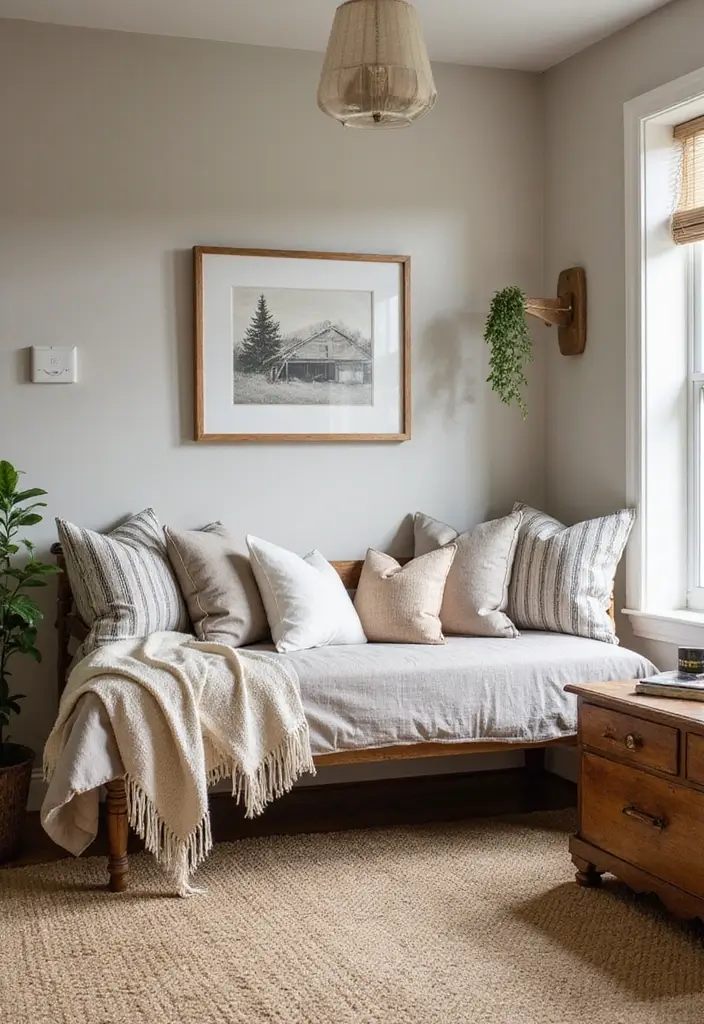 29 Office with Daybed Ideas That Mix Comfort with Work - 14. Farmhouse Style Office