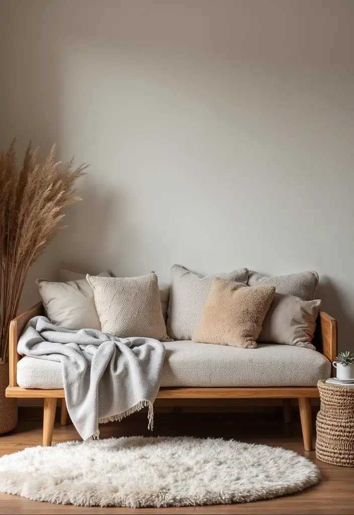 29 Office with Daybed Ideas That Mix Comfort with Work - 21. Layered Textures for Comfort