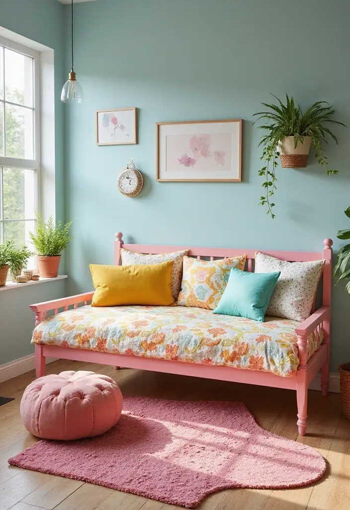 29 Office with Daybed Ideas That Mix Comfort with Work - 26. Light and Playful Office