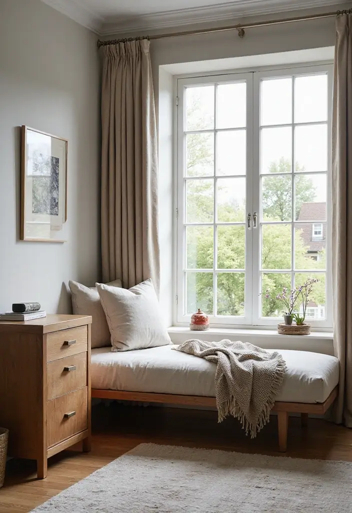 29 Office with Daybed Ideas That Mix Comfort with Work - 4. Cozy Corner with a View