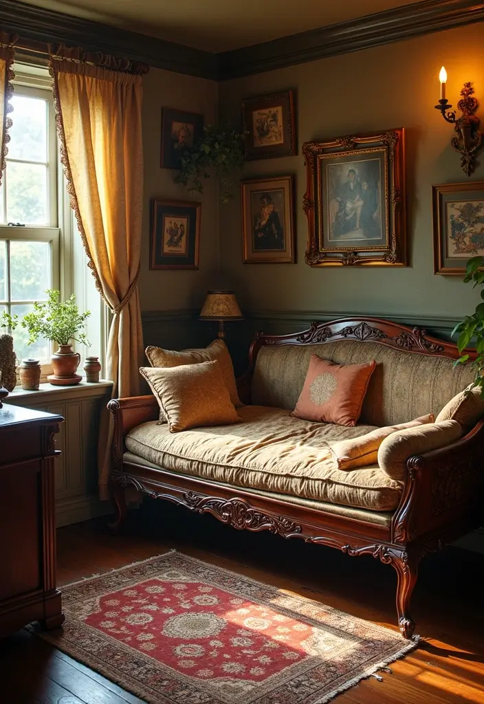 29 Office with Daybed Ideas That Mix Comfort with Work - 9. Vintage Charm Office