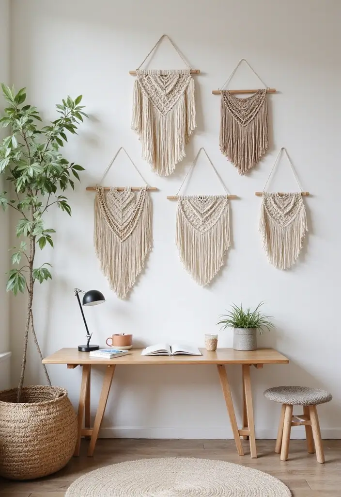 30 Office Wall Decor Ideas That Everyone Will Notice 11 30 Office Wall Decor Ideas That Everyone Will Notice - 11. Hanging Macrame Decor