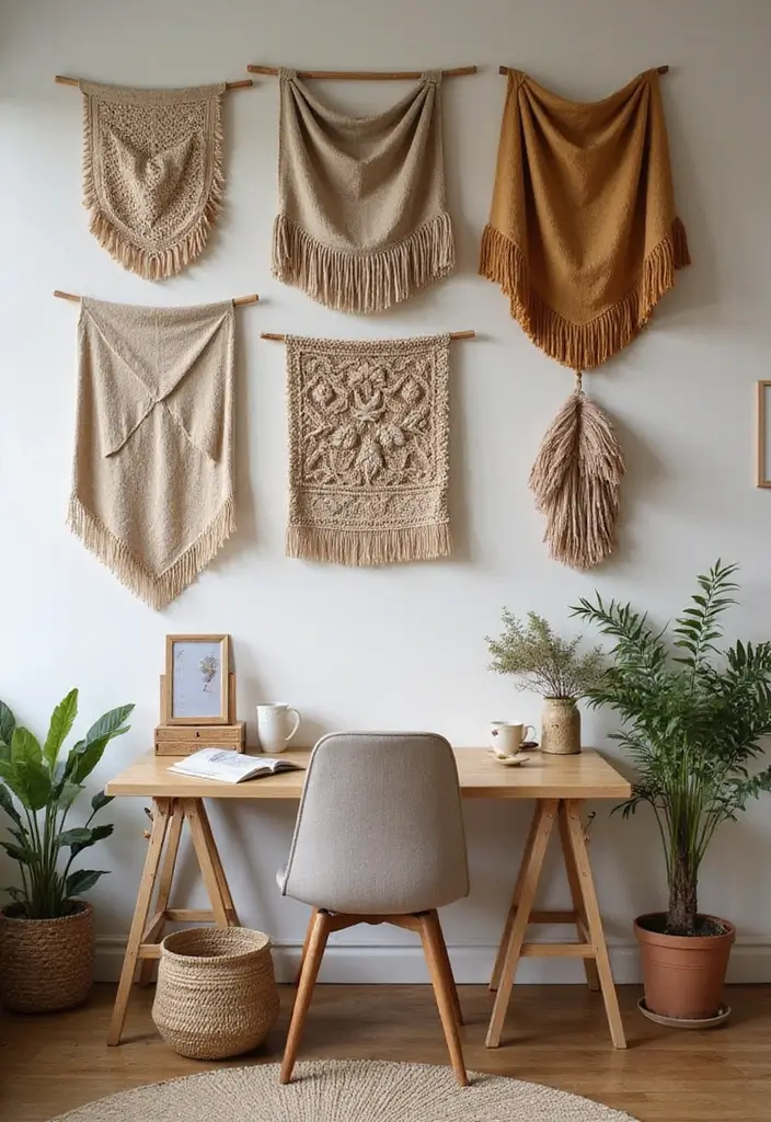30 Office Wall Decor Ideas That Everyone Will Notice 3 30 Office Wall Decor Ideas That Everyone Will Notice - 3. Fabric Wall Hangings