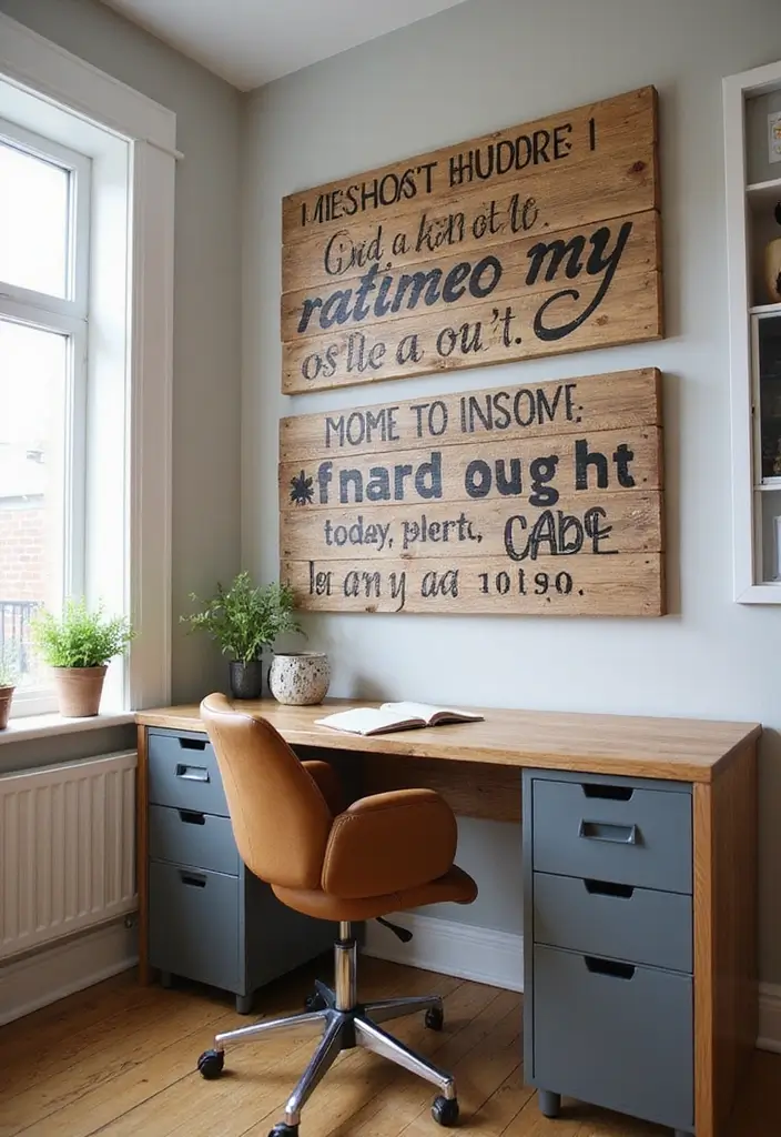 30 Office Wall Decor Ideas That Everyone Will Notice 5 30 Office Wall Decor Ideas That Everyone Will Notice - 5. Inspirational Quotes on Wood