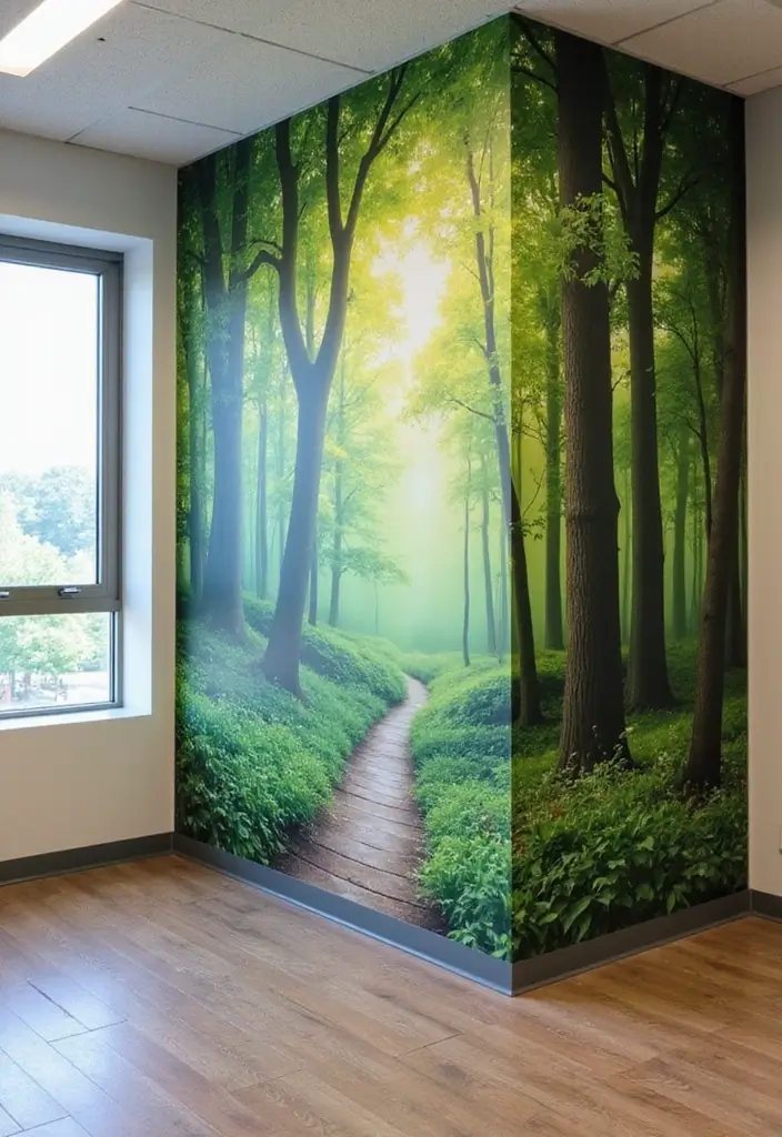 30 Office Wall Decor Ideas That Everyone Will Notice 6 30 Office Wall Decor Ideas That Everyone Will Notice - 6. Nature-Inspired Mural