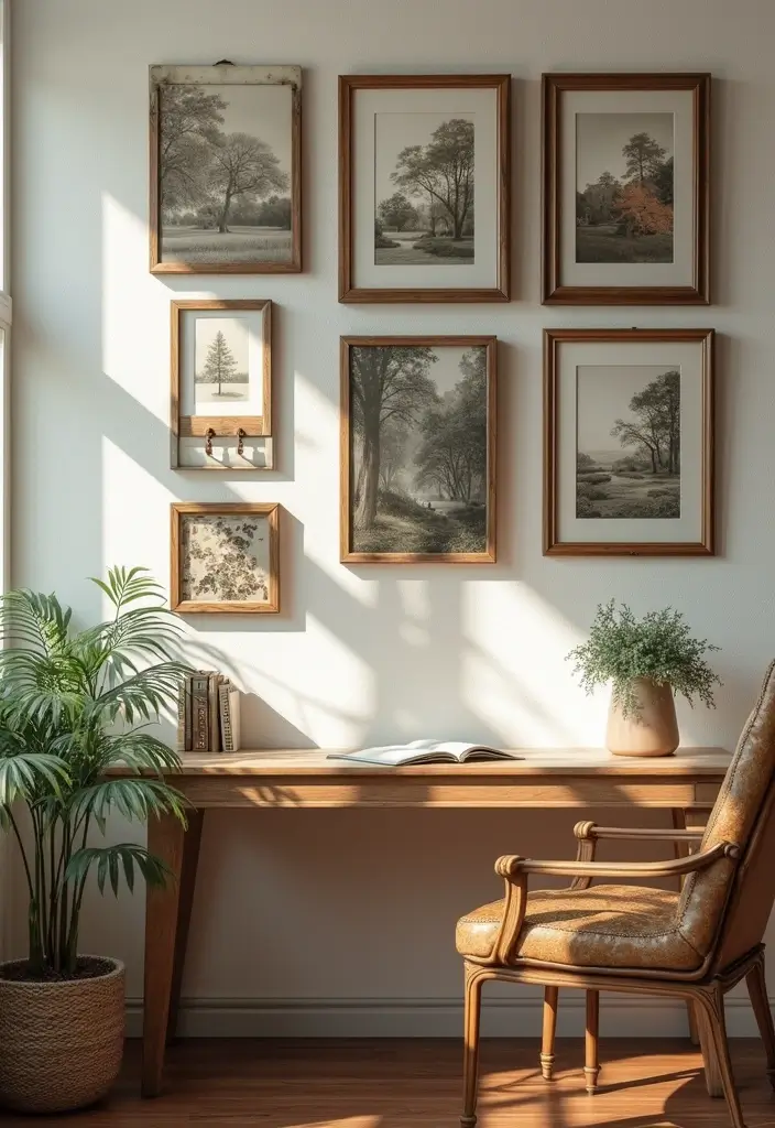 30 Office Wall Decor Ideas That Everyone Will Notice 9 30 Office Wall Decor Ideas That Everyone Will Notice - 9. Vintage Frames with Nature Photography