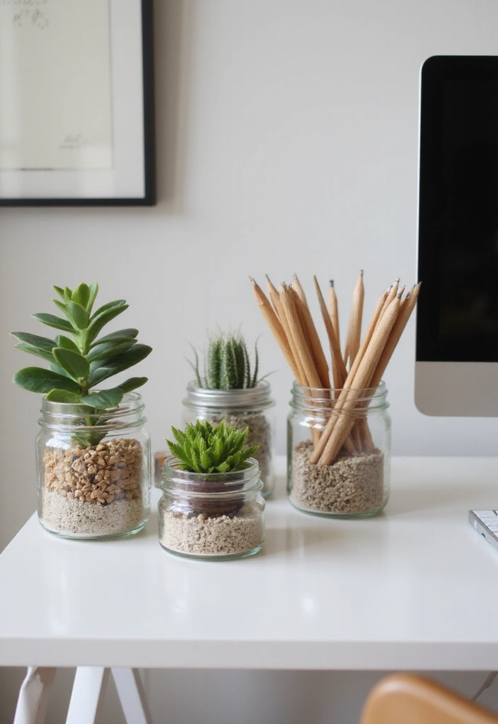 30 Rustic Office Ideas That Bring a Warm Farmhouse Vibe - 17. Creative Use of Jars