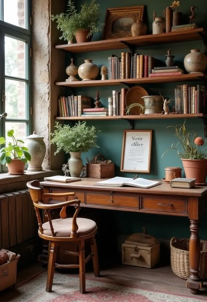 30 Rustic Office Ideas That Bring a Warm Farmhouse Vibe - 22. Vintage Finds