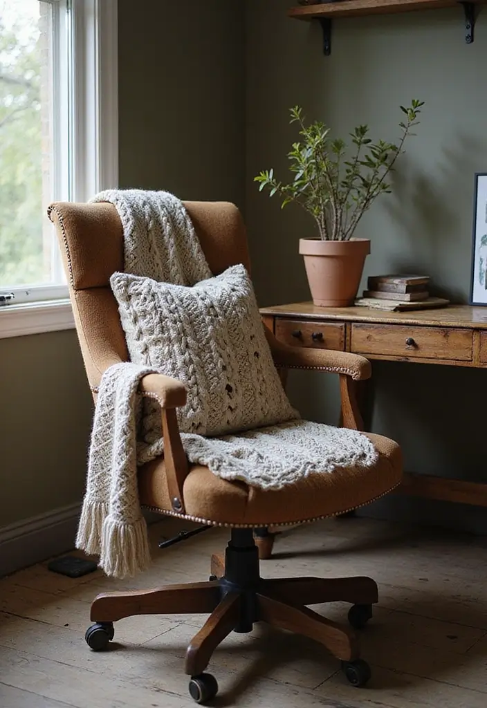 30 Rustic Office Ideas That Bring a Warm Farmhouse Vibe - 3. Cozy Textiles
