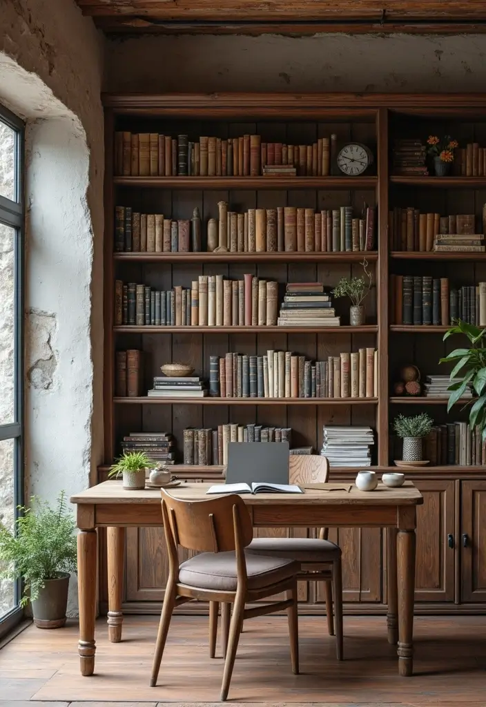 30 Rustic Office Ideas That Bring a Warm Farmhouse Vibe - 30. Wall-mounted Bookshelves