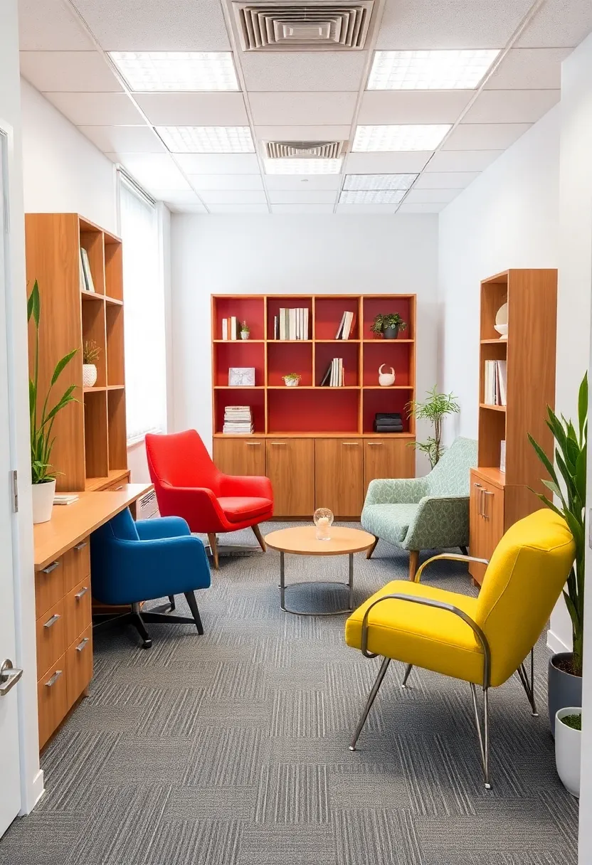 30 Small Space Office Designs That Make Room for Productivity - 25. A Pop of Colorful Furniture