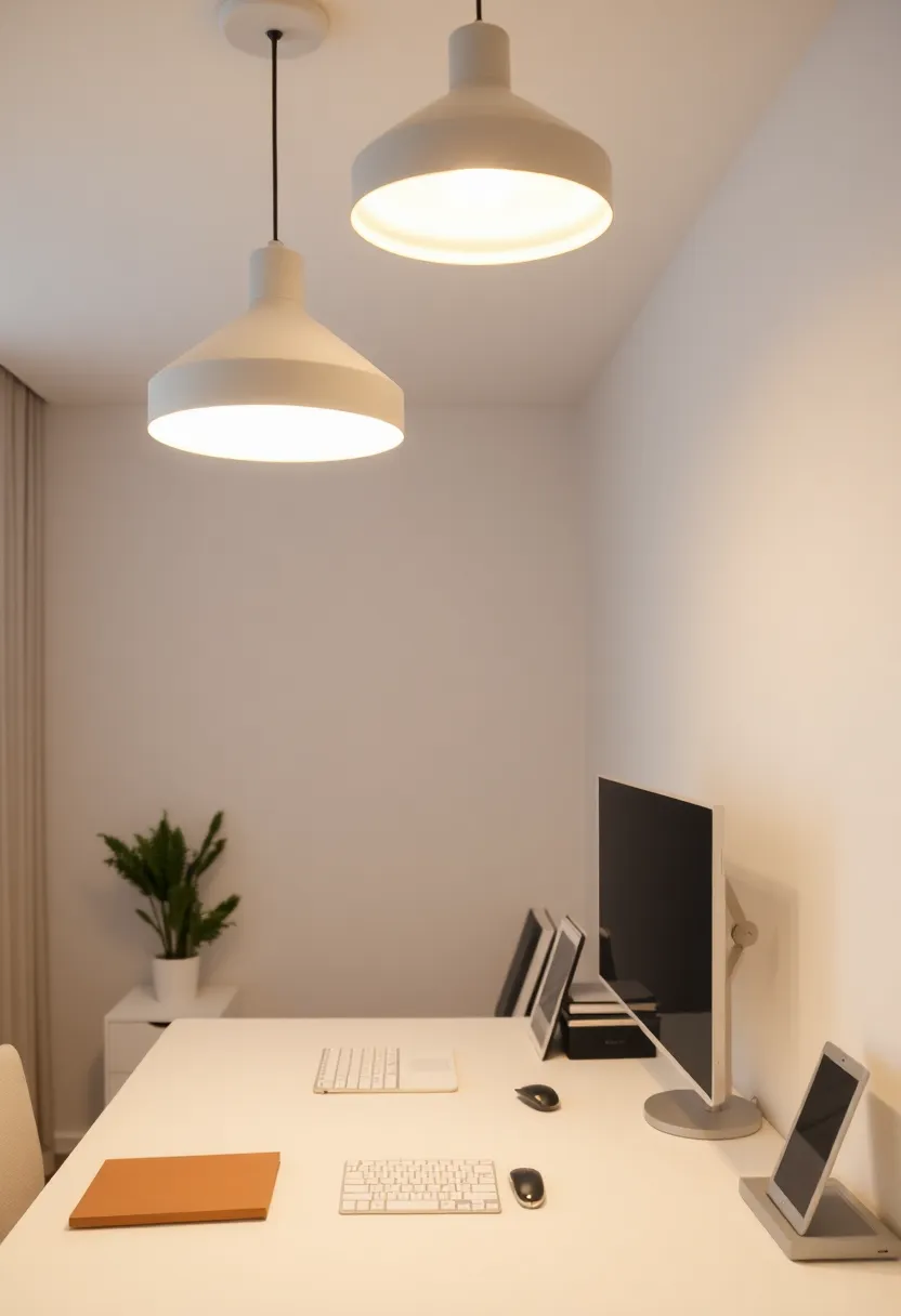 30 Small Space Office Designs That Make Room for Productivity - 27. Minimalist Lighting Fixtures