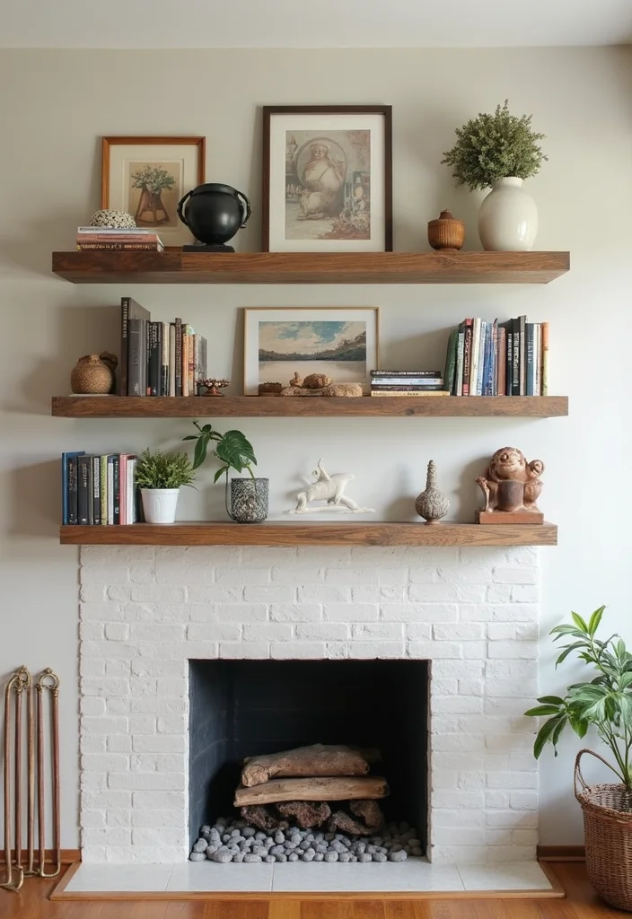 10 Above Fireplace Ideas for Strong Decorative Impact - 4. Layered Shelves