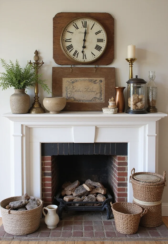 10 Above Fireplace Ideas for Strong Decorative Impact - 9. Vintage Finds and Antiques