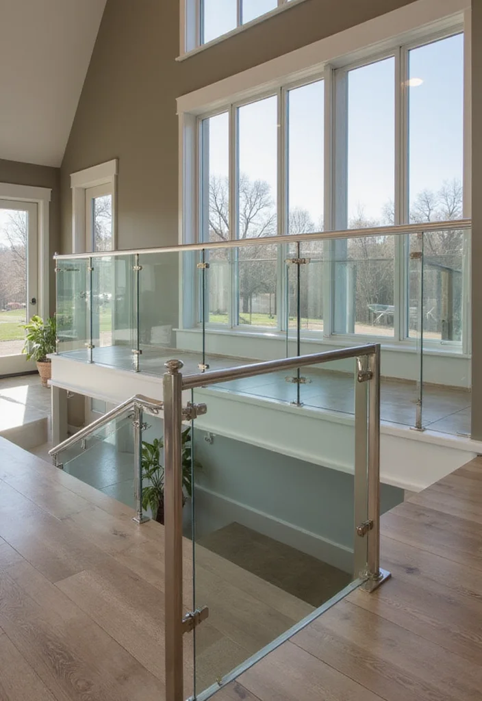 10 Basement Stair Railing Ideas for Safe Stylish Lines - 3. Glass Panel Railings