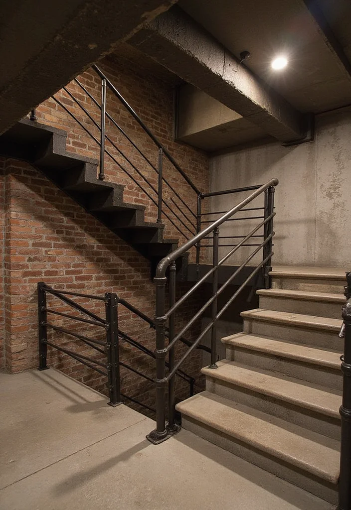 10 Basement Stair Railing Ideas for Safe Stylish Lines - 4. Industrial Pipe Railings