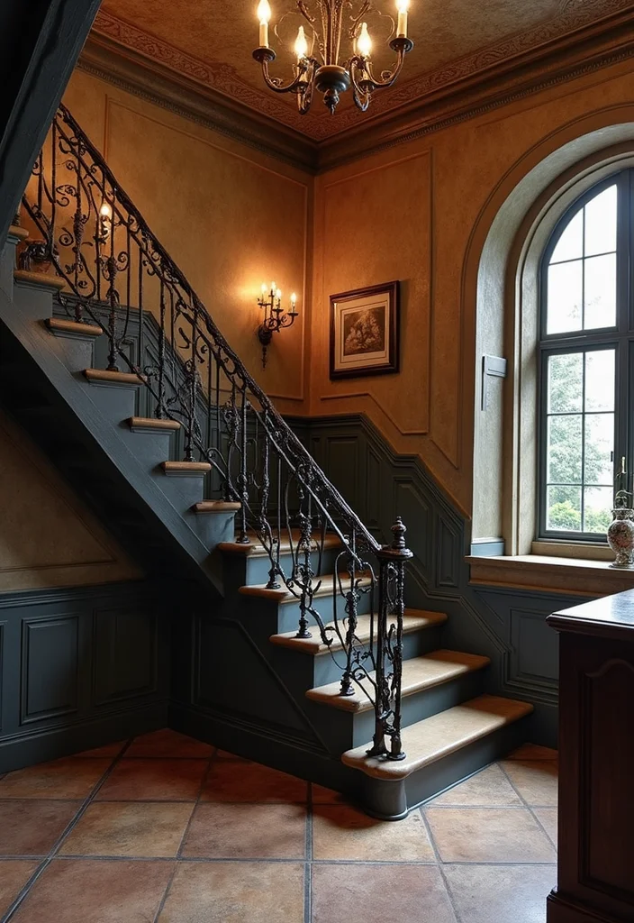 10 Basement Stair Railing Ideas for Safe Stylish Lines - 6. Vintage Iron Railings