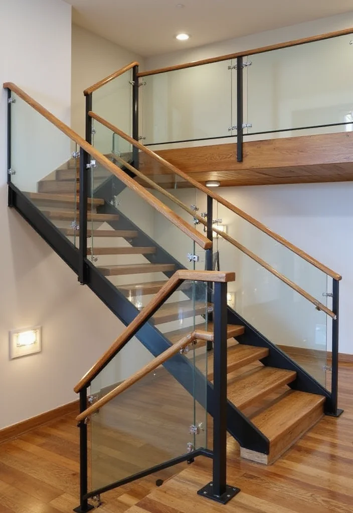 10 Basement Stair Railing Ideas for Safe Stylish Lines - 7. Mixed Material Railings
