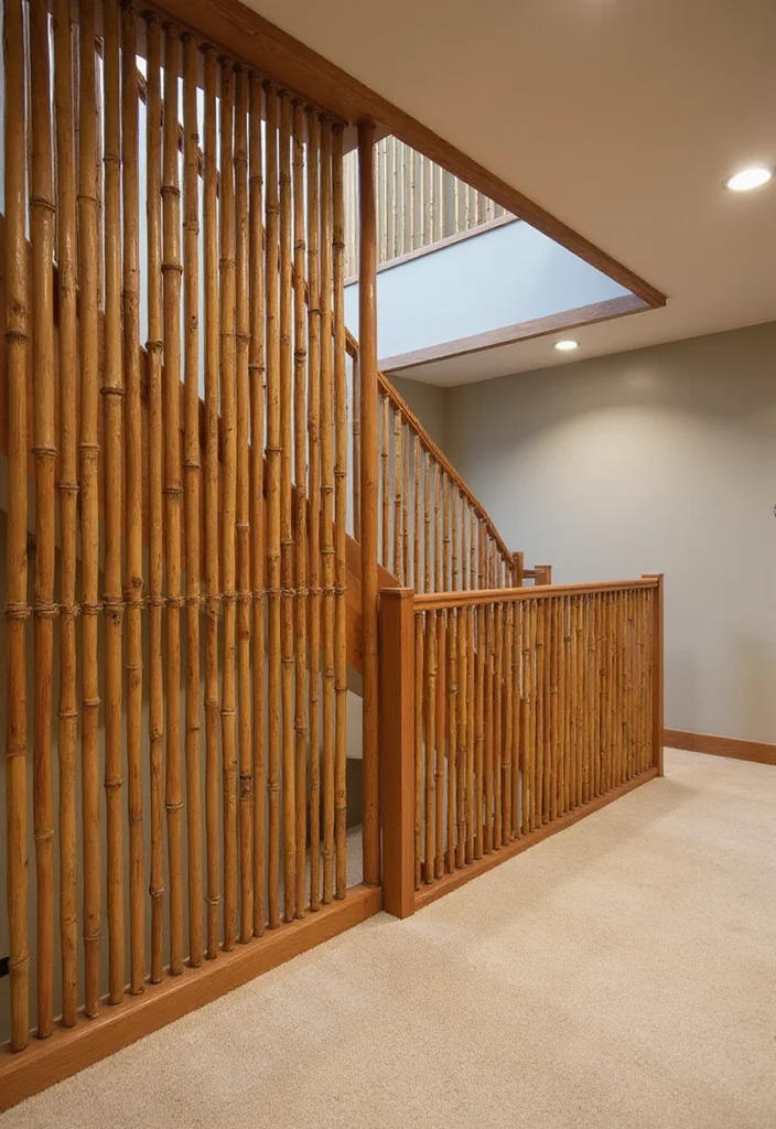 10 Basement Stair Railing Ideas for Safe Stylish Lines - 8. Bamboo Railings