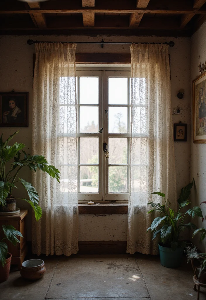 10 Basement Window Treatments Ideas for Light and Privacy - 10. Vintage Lace Curtains