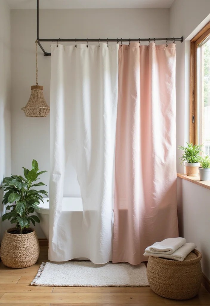 10 Bath Curtain Ideas for Quick Fresh Updates - 3. Organic Cotton Elegance