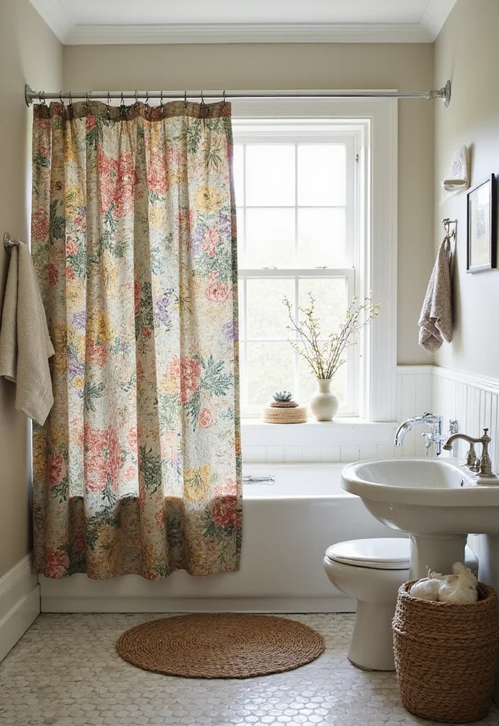 10 Bath Curtain Ideas for Quick Fresh Updates - 4. Upcycled Vintage Fabrics