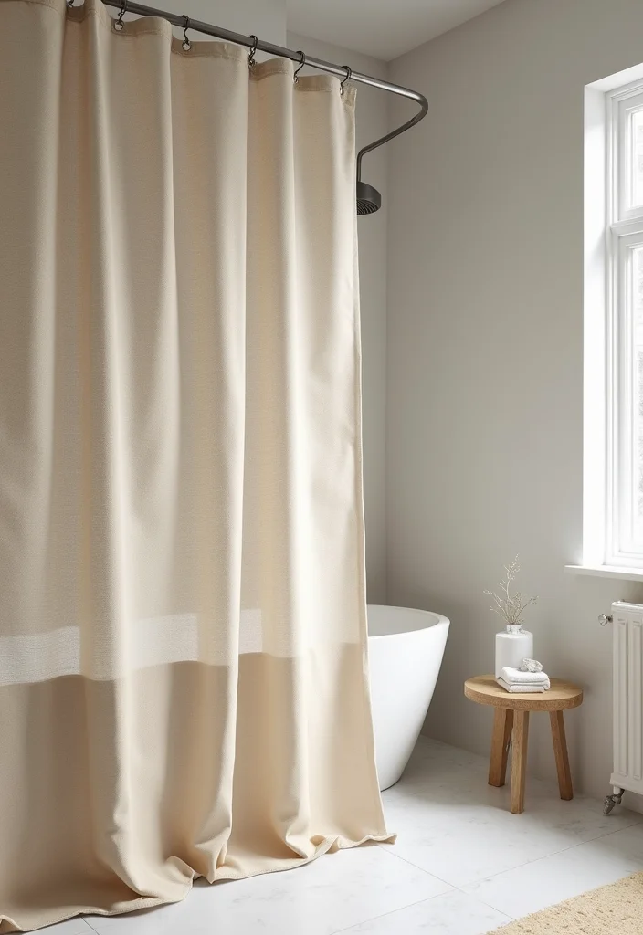 10 Bath Curtain Ideas for Quick Fresh Updates - 7. Minimalist Hemp Curtains