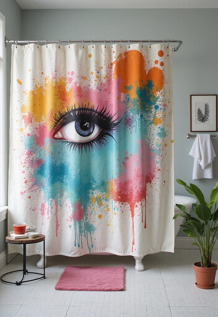 10 Bath Curtain Ideas for Quick Fresh Updates - 8. Artistic Canvas Creations