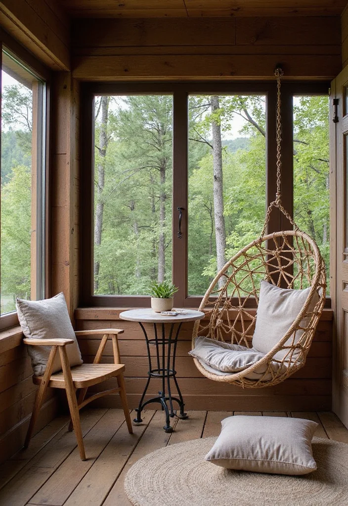 10 Cabin Front Porch Ideas for Natural Rustic Comfort - 6. Cozy Nooks