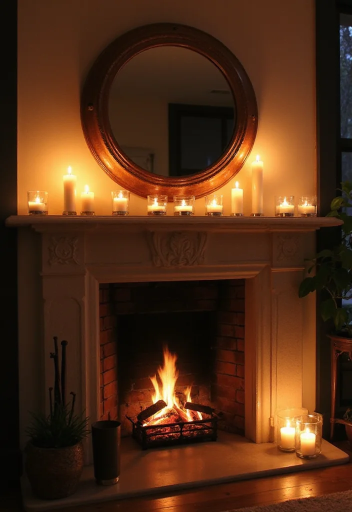 10 Candles in Fireplace Ideas for Cozy Safe Glow - 7. Candle Magic with Mirrors