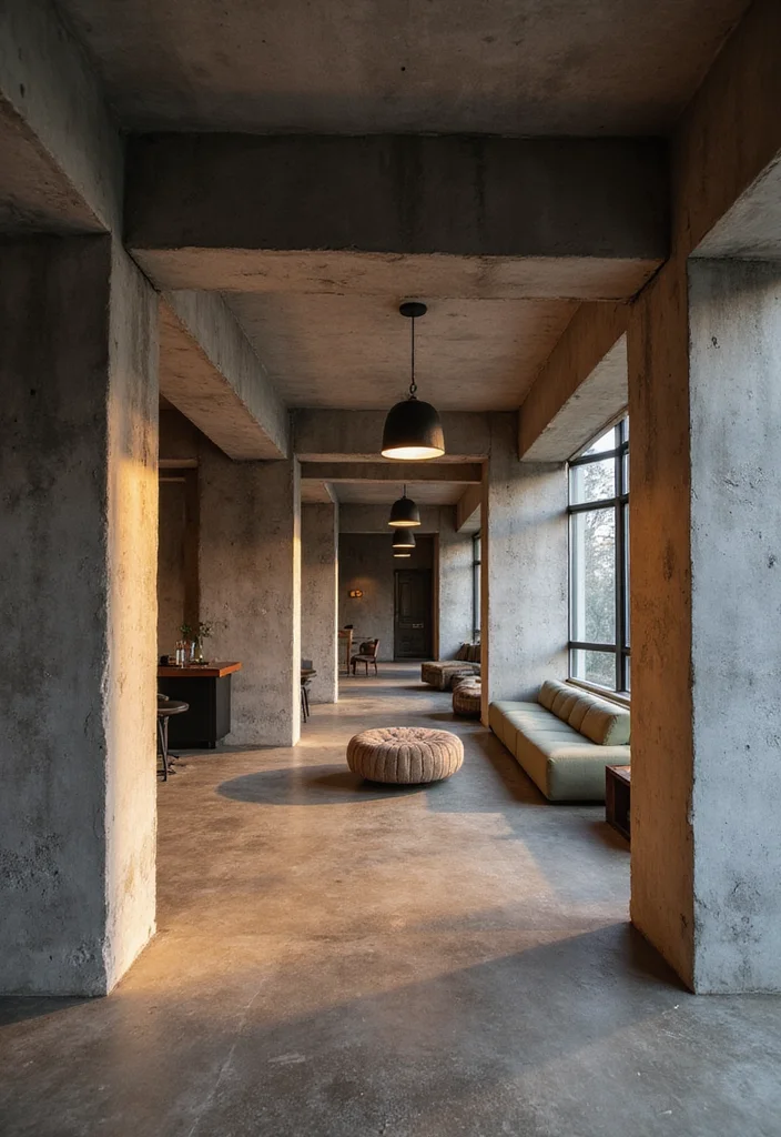 10 Concrete Basement Wall Ideas for an Industrial Modern Look - 4. Exposed Concrete Beams for Structural Charm