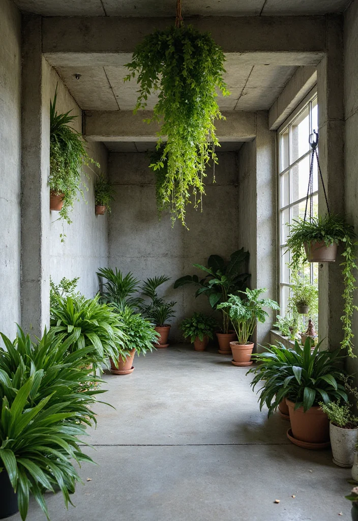 10 Concrete Basement Wall Ideas for an Industrial Modern Look - 6. Incorporate Greenery with Concrete