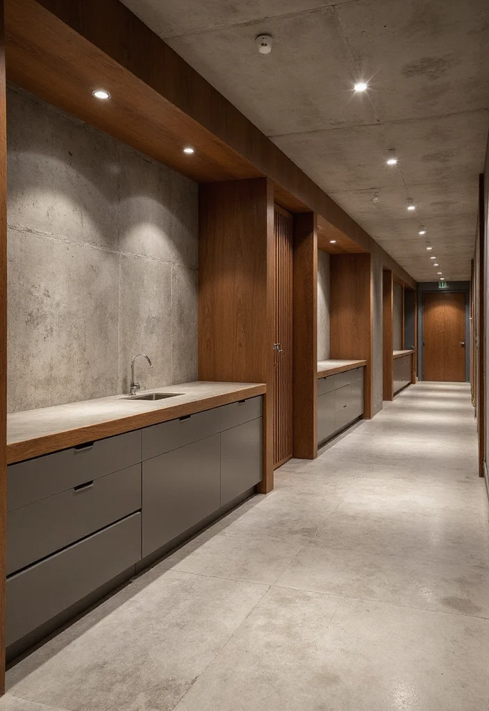 10 Concrete Basement Wall Ideas for an Industrial Modern Look - 7. Concrete and Wood Combination