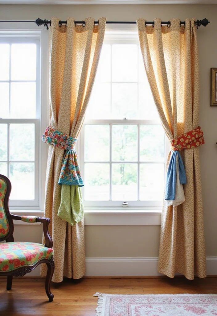 10 Curtain Ideas DIY for Easy Budget Friendly Makeovers - 6. Fabric Scrap Tie-Backs