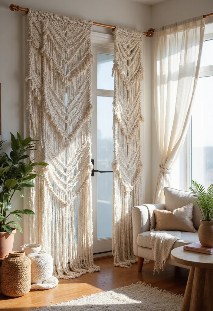 10 Curtain Ideas DIY for Easy Budget Friendly Makeovers - 9. Macrame Curtain Dividers