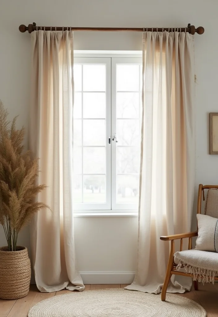10 Curtain Rod Decor Ideas for Simple Stylish Accents - 1. Rustic Wooden Rods with Natural Accents
