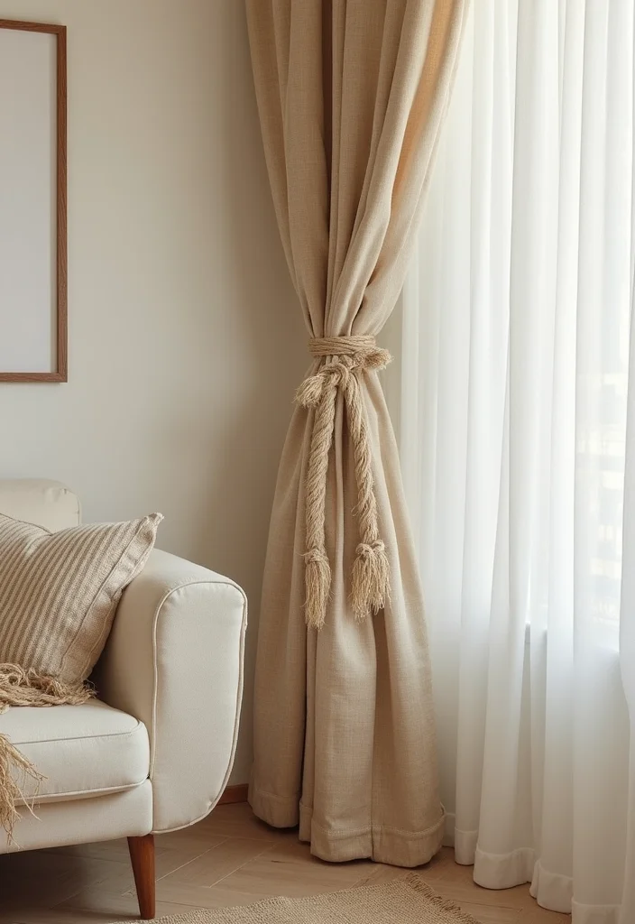 10 Curtain Ties Ideas for Neat Functional Finishing - 1. Twisted Jute Ropes