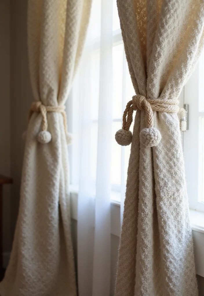 10 Curtain Ties Ideas for Neat Functional Finishing - 10. Knitted or Crocheted Ties