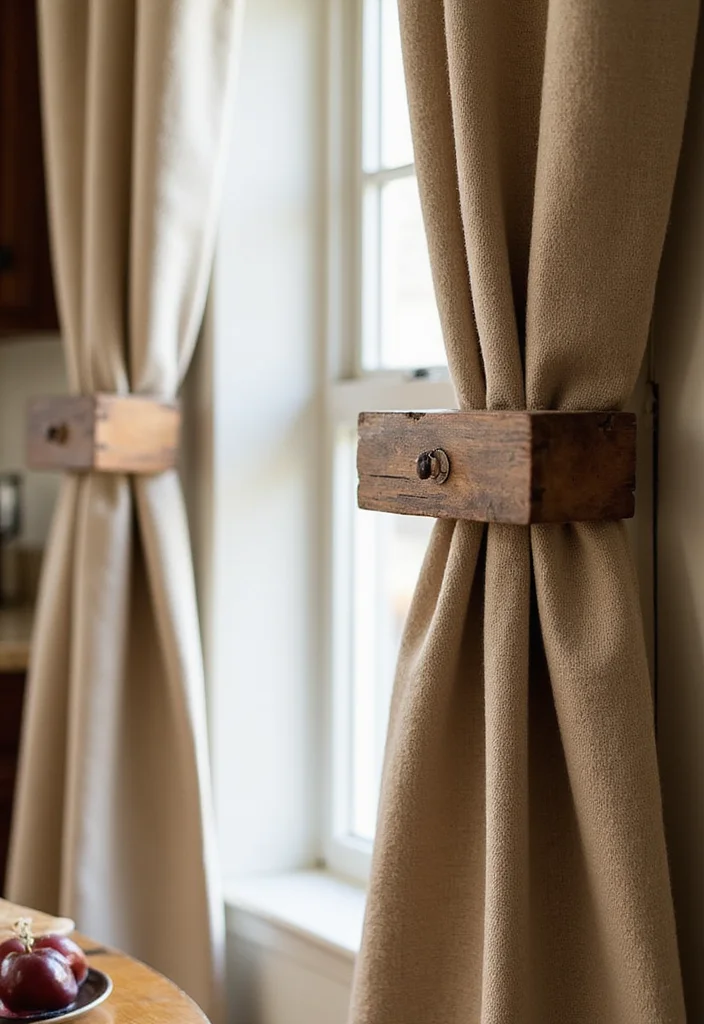 10 Curtain Ties Ideas for Neat Functional Finishing - 8. Reclaimed Wood Blocks