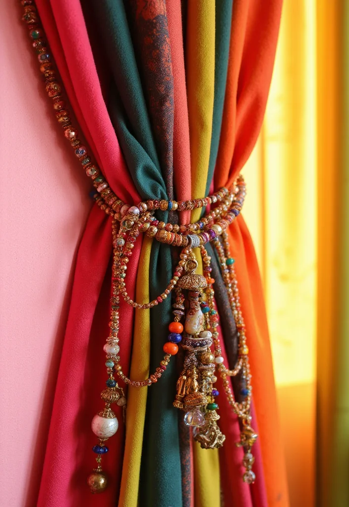 10 Curtain Ties Ideas for Neat Functional Finishing - 9. Handmade Beaded Ties
