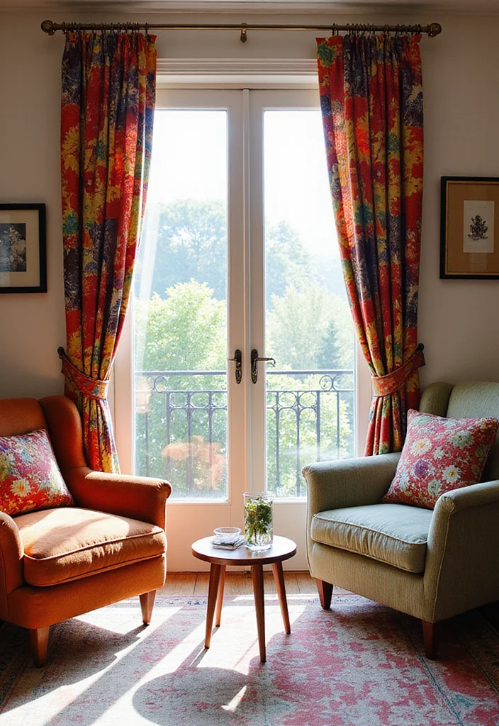10 French Door Curtain Ideas for Privacy and Light Balance - 10. Colorful Printed Curtains