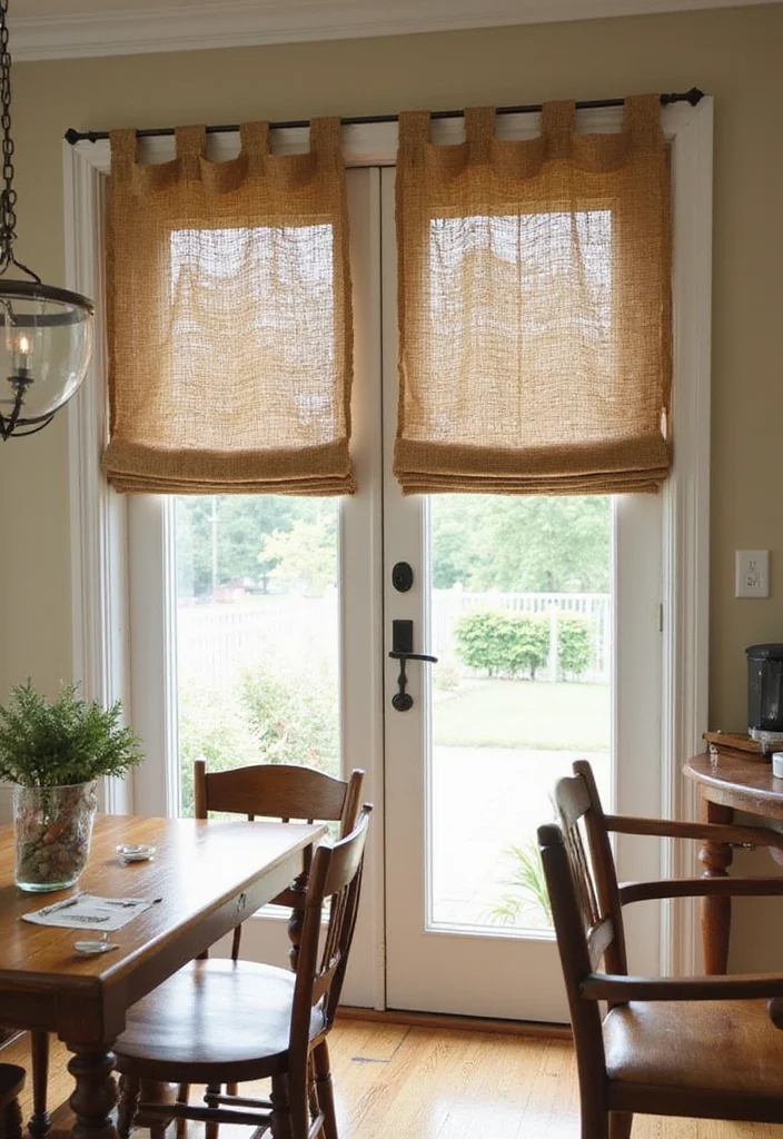 10 French Door Curtain Ideas for Privacy and Light Balance - 3. Jute Curtains