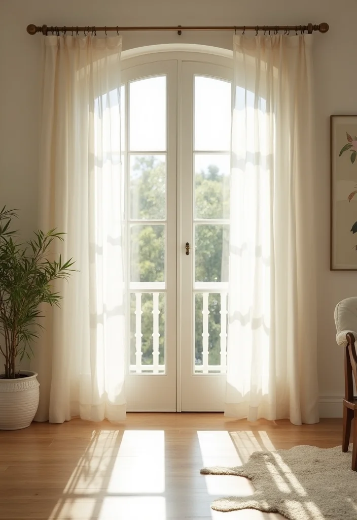 10 French Door Curtain Ideas for Privacy and Light Balance - 4. Sheer Voile Drapes
