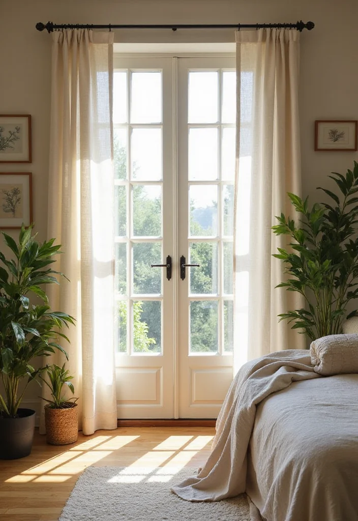 10 French Door Curtain Ideas for Privacy and Light Balance - 6. Eco-Friendly Cotton Drapes