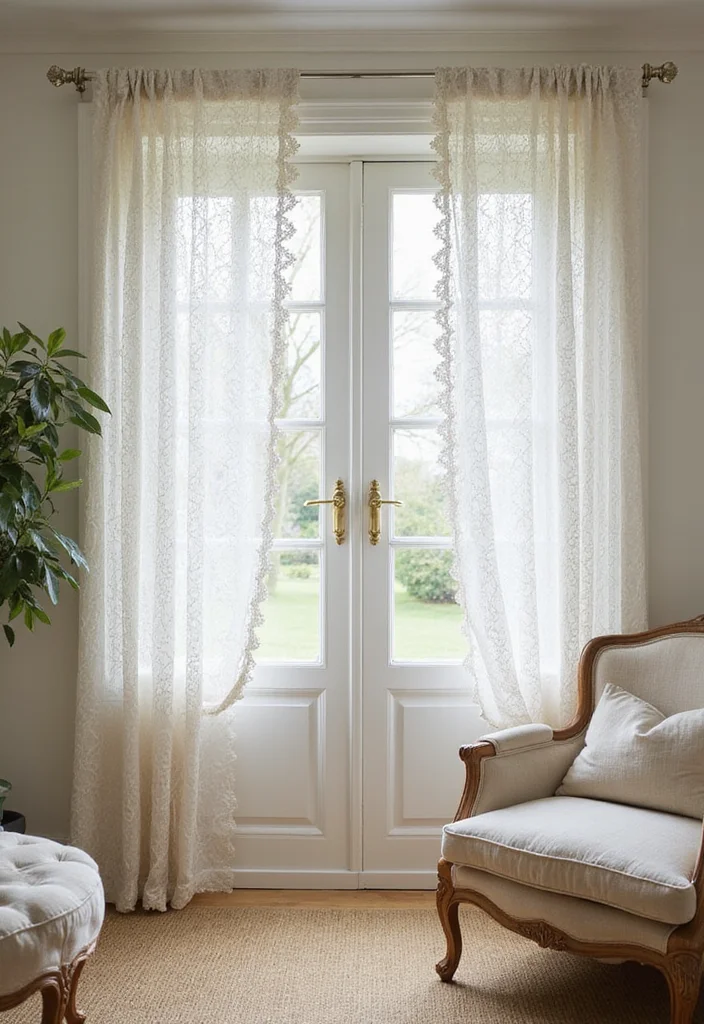 10 French Door Curtain Ideas for Privacy and Light Balance - 7. Sustainable Lace Curtains