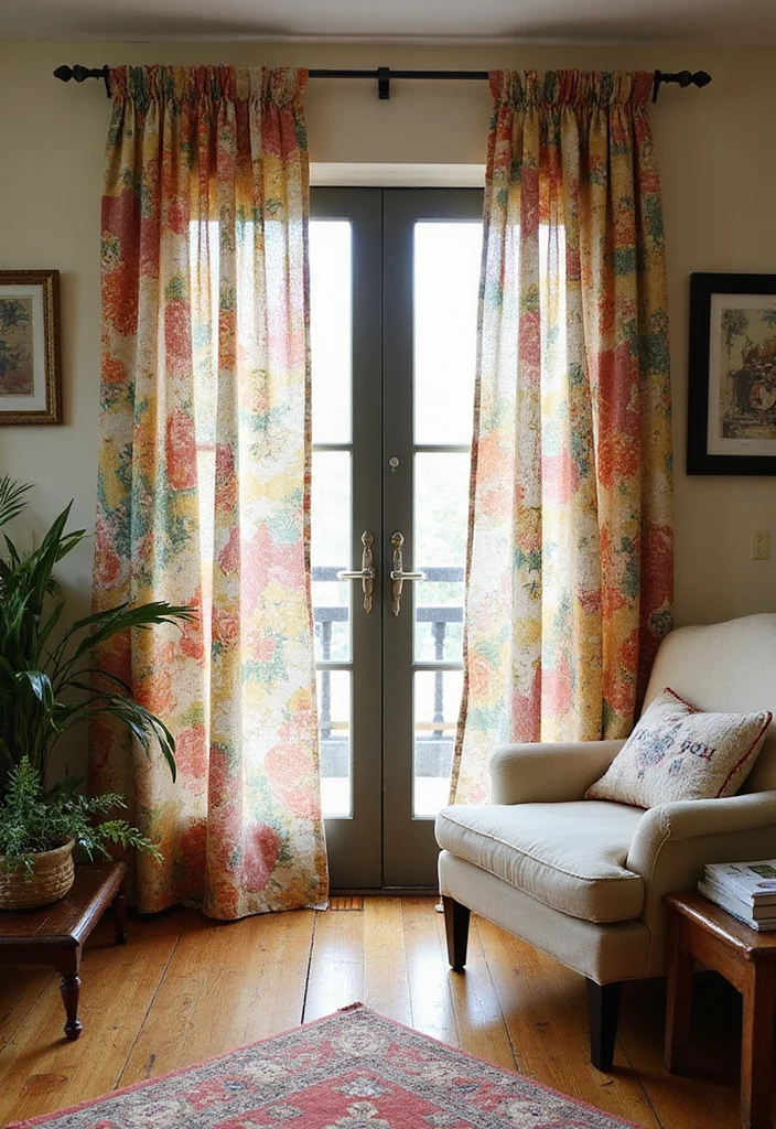 10 French Door Curtain Ideas for Privacy and Light Balance - 8. Repurposed Vintage Finds