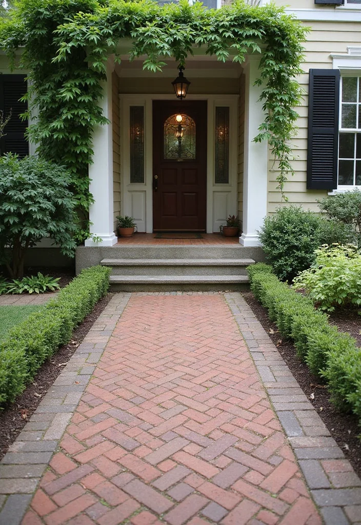 10 Front Porch Walkway Ideas for Smooth Attractive Access - 7. Sustainable Brick Walkway