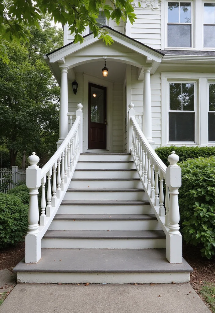 10 Front Porch With Steps Ideas for Better Entry Appeal - 2. Elegant Steps with Railings
