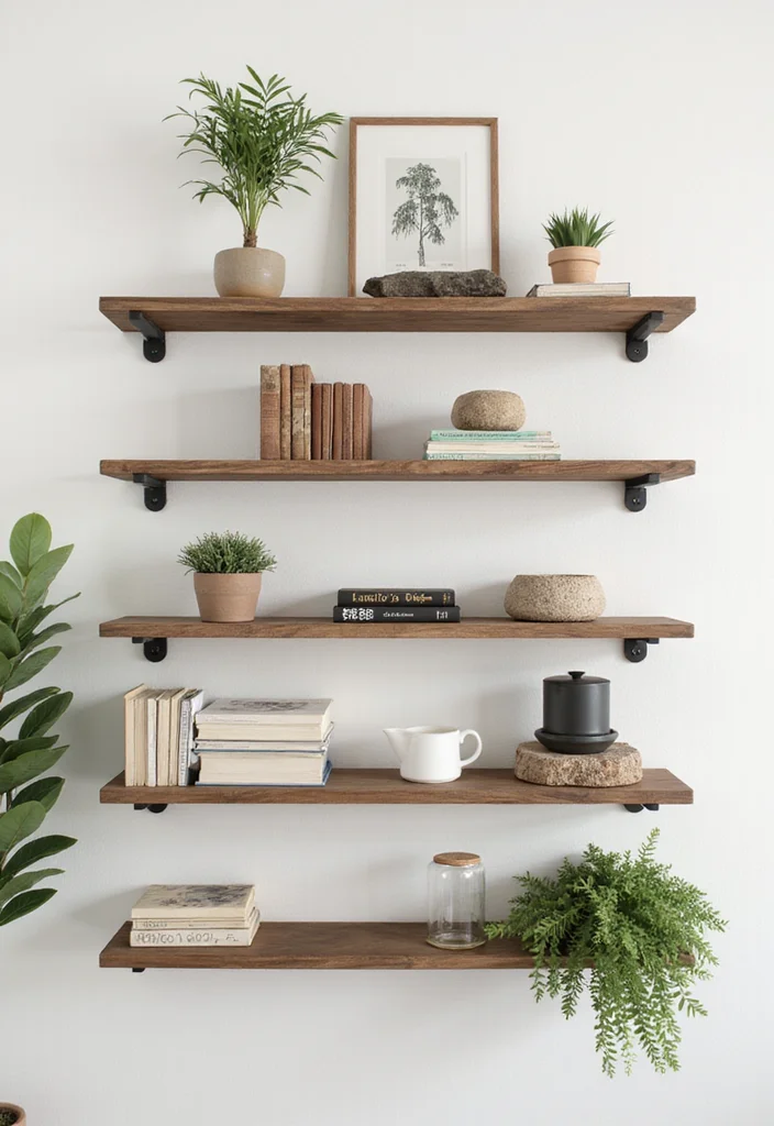 10 Hanging Wall Decor Ideas for Height and Interest - 5. Floating Shelves with Decor